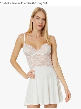 Cosabella White Lace Chemise with G-String